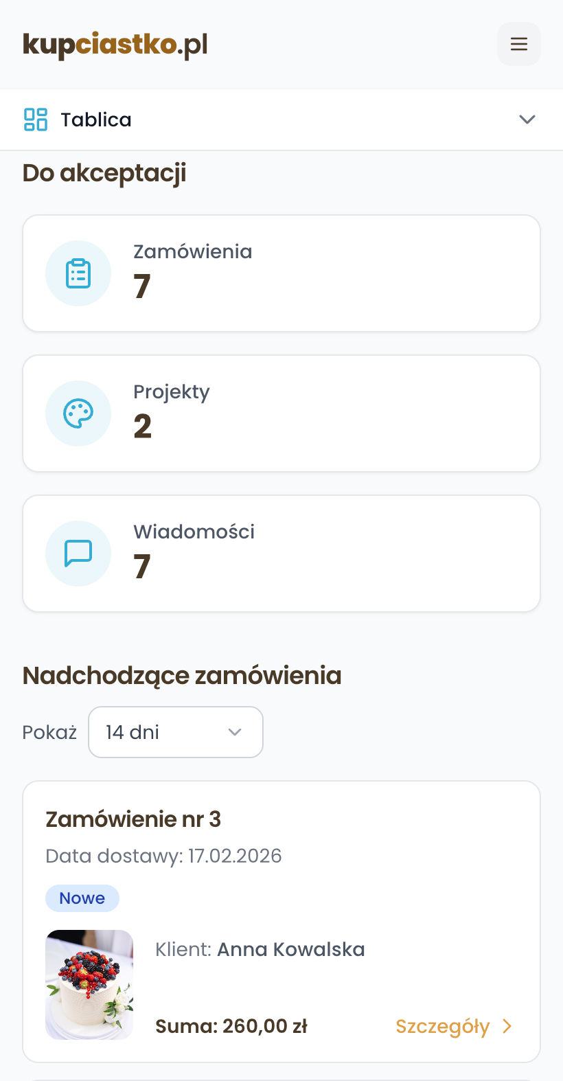 Tablica z zadaniami - widok mobilny