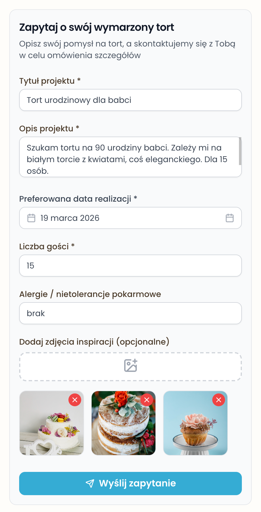 Zapytanie o projekt artystyczny - widok mobilny