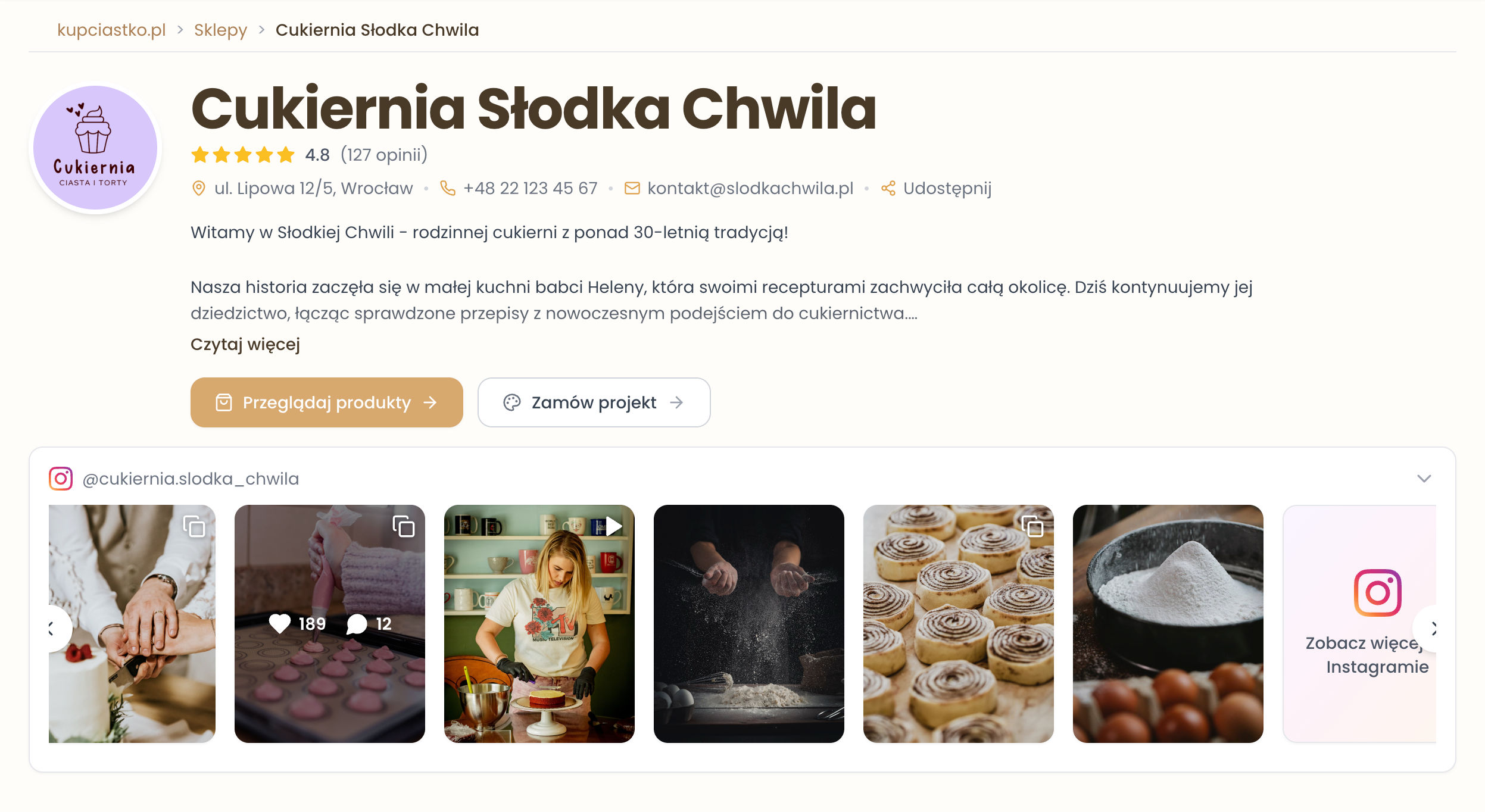 Strona cukierni - widok desktop